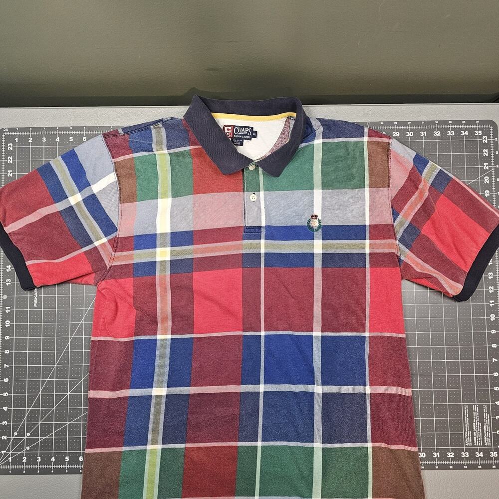 Vintage Chaps Ralph Lauren Polo Shirt XXL Plaid Patchwork Colorblock Preppy 90s